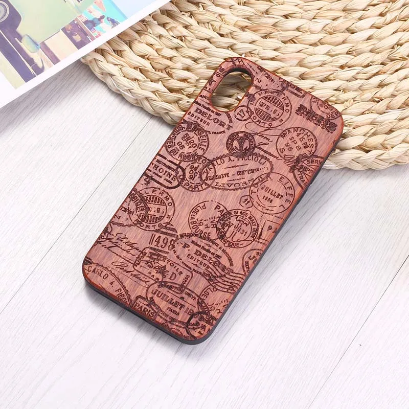 Настоящий черный деревянный чехол для iPhone 11 Pro X S XS Max XR 6 7 8 Plus из натурального дерева+ Мягкий ТПУ чехол с цветочным узором - Цвет: o4