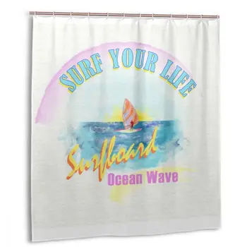 

CHARM HOME Surf Your Life Surfboard Ocean Wave Plastic Shower Curtain 66x72 In Customized Bathroom Waterproof Polyester