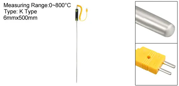 6mmx500mm Датчик температуры uxcell зонд K Тип 3x100/3x200/3x300/5x300/6x300/8x300/5x500/6x500 мм термопара 32~ 1472 °F(0~ 800 °C - Цвет: 6mmx500mm