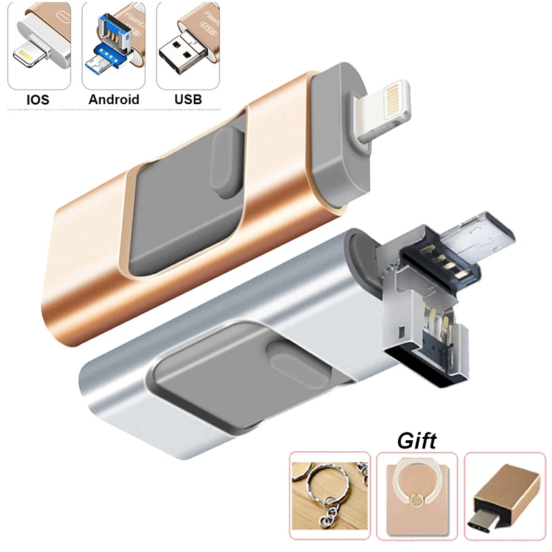 USB флеш накопитель 3 в 1 для iPhone/Android Type C ключ OTG 128 ГБ 64 32 карта памяти переносной U