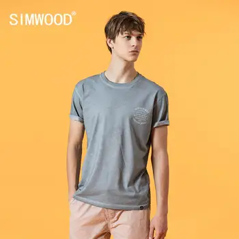 

SIMWOOD 2020 summer new vintage t-shirt men letter print garment dyed plus size letter print plus size brand clothing SJ130515