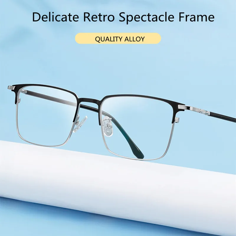 Anti Blau Licht Lesebrille Männer Frauen Mode Ultraleicht Metall Legierung Rechteck Rahmen Presbyopie Brille Dioptrien + 25 bis 600