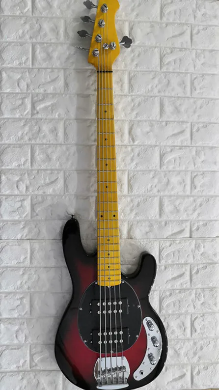 

Electric bass guitar Ray 5 strings M bass cherry-red color HH open Pickup Chrome Hardware,Paypal available!Bs-11