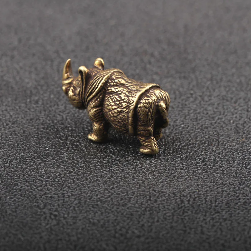 Handmade Pure Copper Cute Rhinoceros Miniatures Figurines Solid Vintage Brass Rhino Ornaments Tea Pets Desktop Decorations Craft