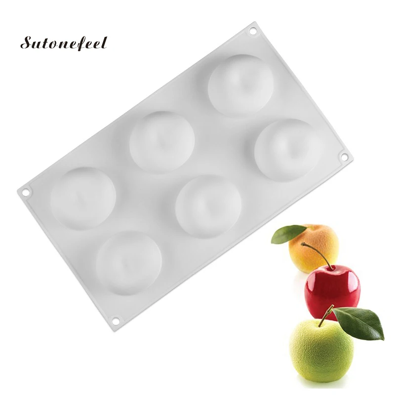 6 Hole Apple Форма для фруктов, мусс, силиконовая форма для торта, яблока груши, персиковая вишня, форма для выпечки, форма для выпечки, DIY, десертные формы для торта, инструменты для украшения - Цвет: 6 Hole Apple