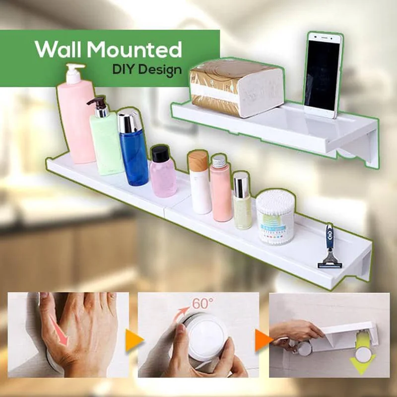 

Bathroom Shelf Suction Cup Rack Punch Free Wall Storage Organizer Kitchen Display Shelves PI669