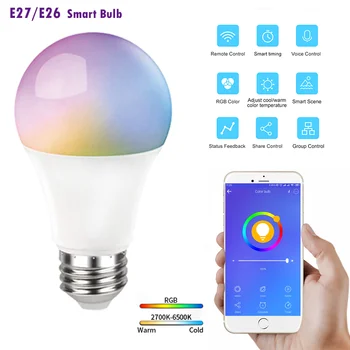 

8 Pcs E27/E26 9W Smart Bulb Portable Timing Voice Control LED Home Automation eWeLink Adjust RGB+CCT Lamp With Google Home Alexa