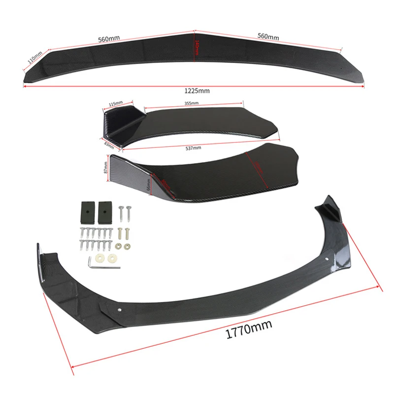 3 шт./компл. карбоновое волокно/черный глянец Универсальный Автомобильный Нижняя передняя бампер спойлер тюнинг-пакет для BMW для Audi для Benz
