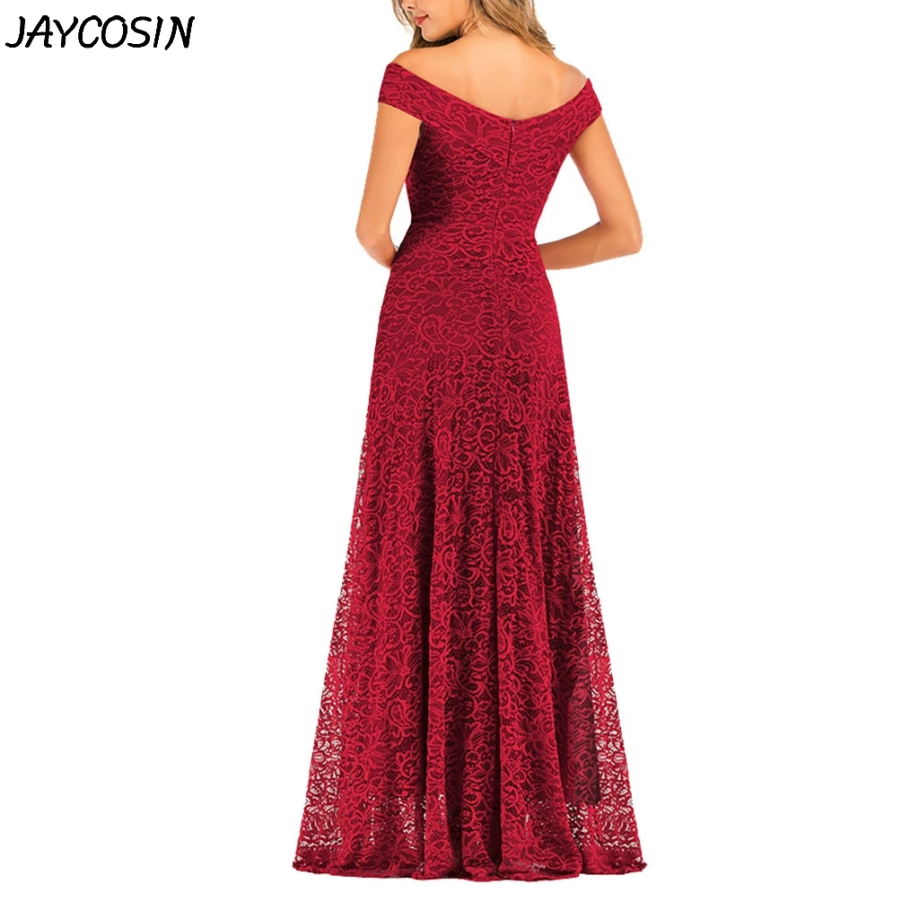 JAYCOSIN, женское платье, сексуальное, винтажное, с открытыми плечами, v-образный вырез, однотонное, без рукавов, тонкое, кружевное платье, вечерние, формальные, длинные платья, Vestido