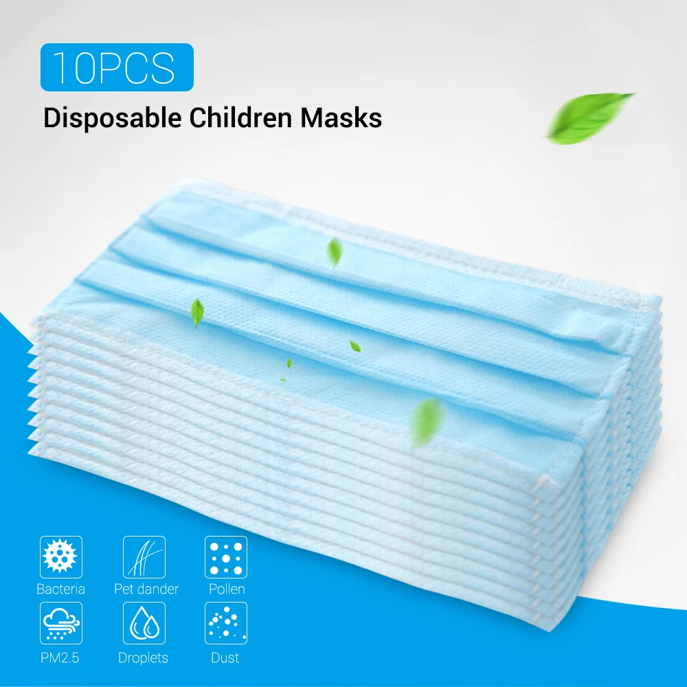 

10PCS Disposable Children Masks 3-Layer Protection Elastic Earloop Dustproof Anti Spit Splash Baby Health Care Protective Mask