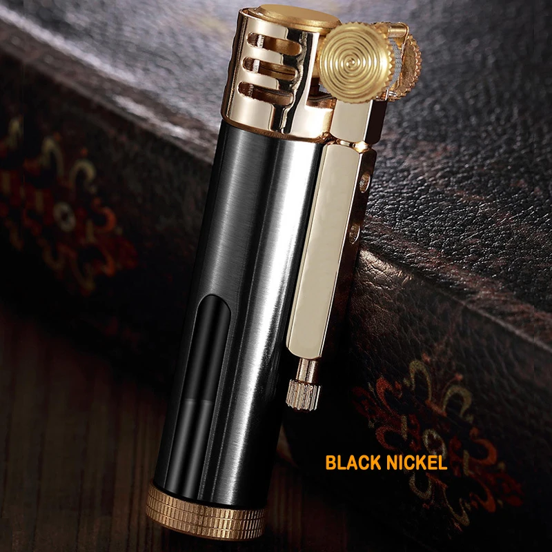 Black nickel Модная мужская и женская сигарета, сигарета, зажигалка, Ретро стиль, чистая медь, креативная зажигалка, может видеть масляный бак, керосин, деловая зажигалка - Цвет: Black nickel