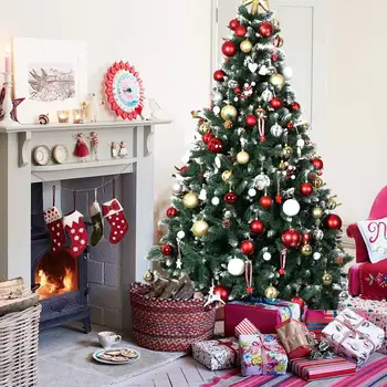 

OurWarm 6ft Artificial Christmas Tree 1000 Tips Flocked Snow New Year Trees with Metal Stand for Holiday Decoration