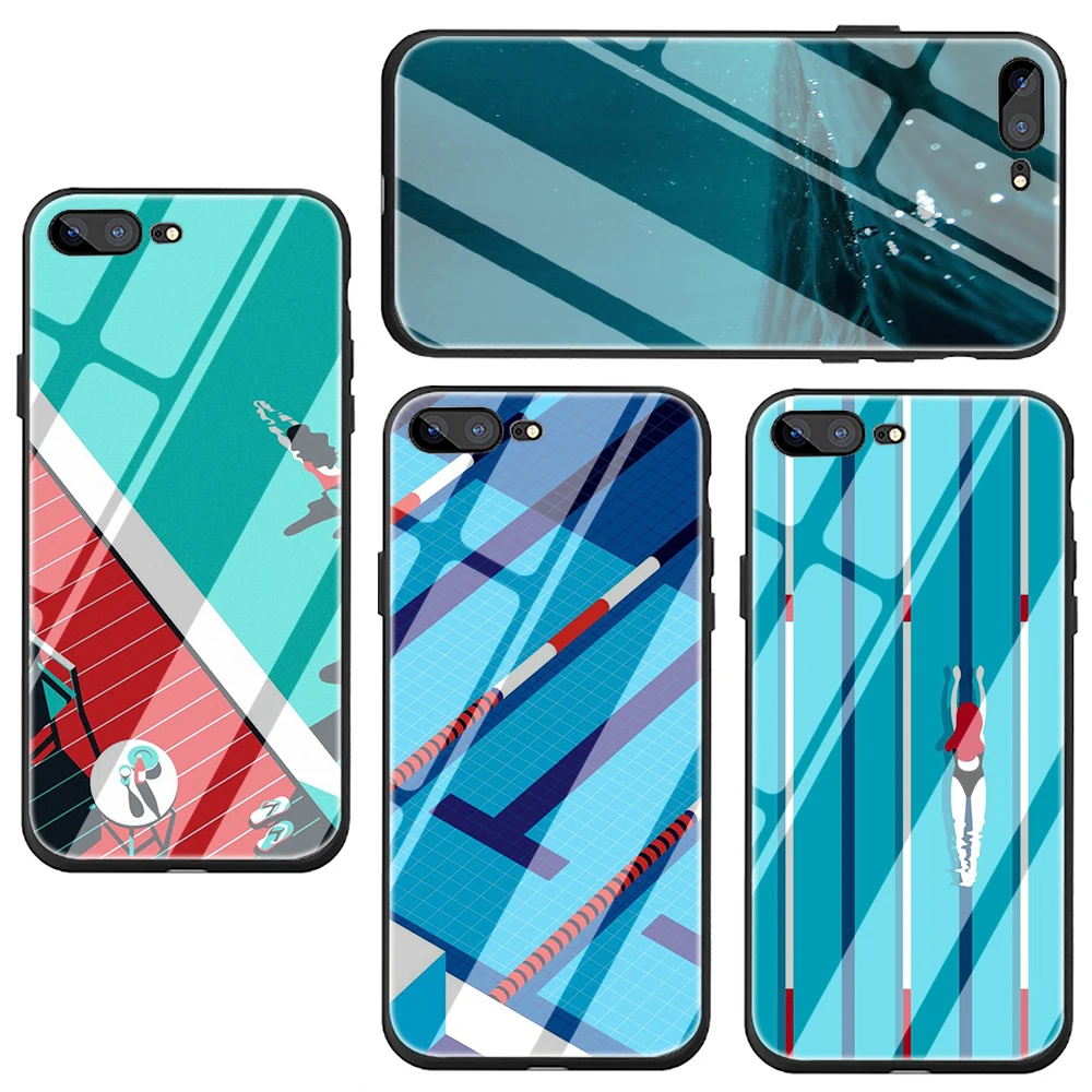 Прекрасный чехол для телефона из закаленного стекла для бассейна iPhone 5 5S 6 6S Plus 7 8 Plus X XS XR 11 Pro Max