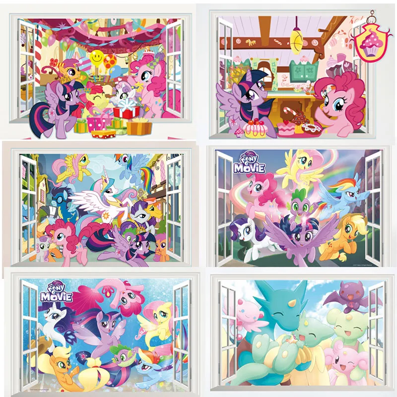 cartoon My Little Pony wall stickers for kids rooms 3d window children bedroom wall decals room decor birthday gift decor