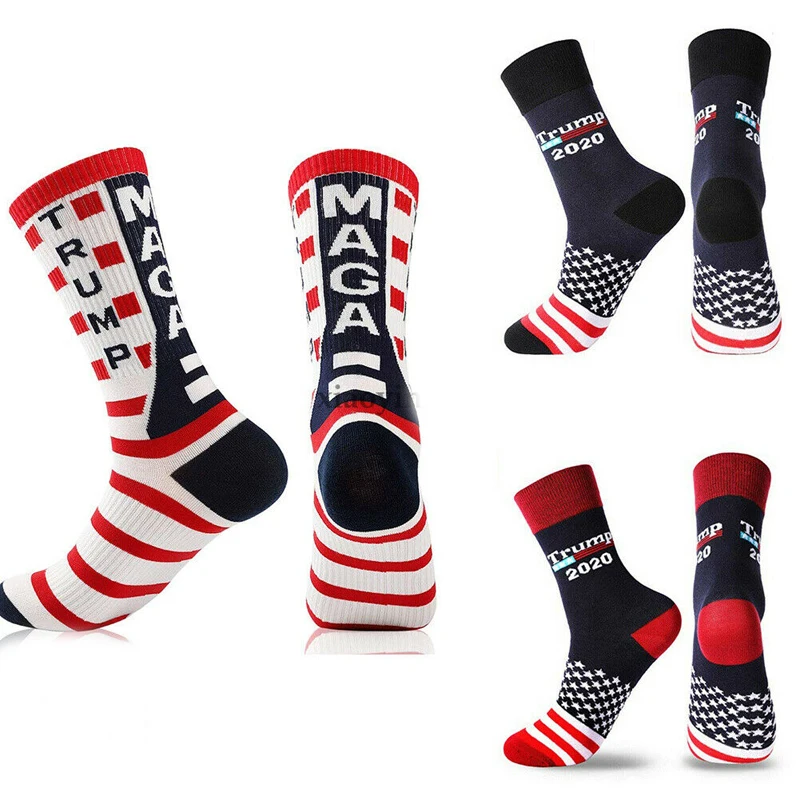 Прошитые цветные Американский национальный флаг носки с принтом 2020 мягкие удобные мужские хлопковые носки Трамп Новинка индивидуальные