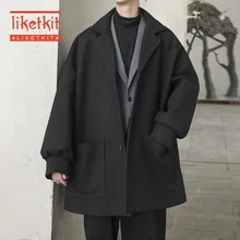 Liketkit зимний Тренч Для мужчин мужской Однотонная повседневная обувь шерсть Для мужчин свободного кроя, на одной пуговице, пальто Винтаж толстое пальто высокого качества