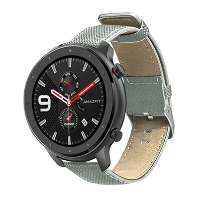 Gray Кожа+ часы с ремешком из полотна для Xiaomi Huami Amazfit GTR 47 мм смарт-часы ремешок на запястье для Amazfit Pace/Stratos 2 2S Band - Цвет: Gray