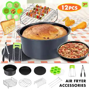 

12Pcs Air Fryer Accessories 7 Inch for Air fryer 3.2~6.8QT Baking Basket Pizza Plate Grill Pot Kitchen Cooking Tools for Party
