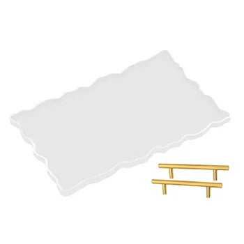 

Silicone Mold Tray Molds with 2Pcs Gold Handles,Casting Molds for Making Faux Agate Tray,Serving Board