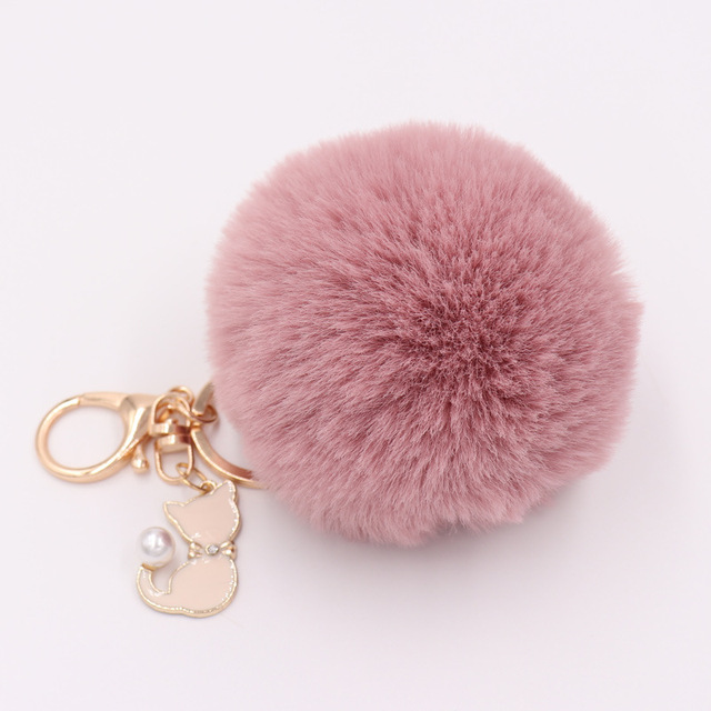 Fur Pompom Keychain Artificial Rabbit Fur Pompom Keychain Kitten Pendant Key Ring Fluffy Handbag Women Keychain Key Ring