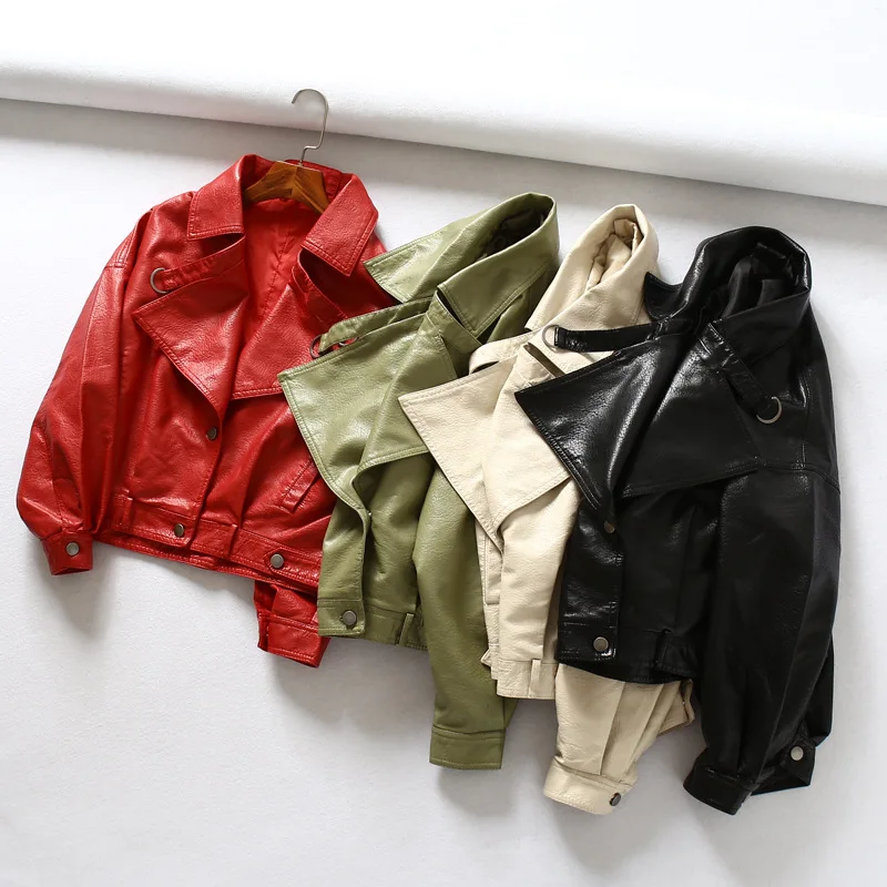 

Motorcycle Coat Short Faux Leather Jacket Biker Women Female 2019 Outerwear Oversized Autumn Outwear Casacos Femininos Black Top