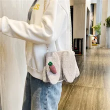 Новая трендовая женская сумка на плечо, простая велюровая плюшевая сумка через плечо, одноцветная сумка-мессенджер с кроличьими ушками, карманы для девушек