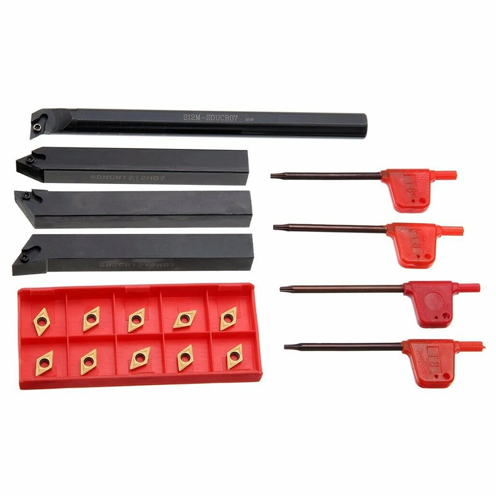 

4pcs 12mm Lathe Boring Bar Turning Holder Tool + 10pcs DCMT0702 Carbide Inserts High Quality Machine Toolholding