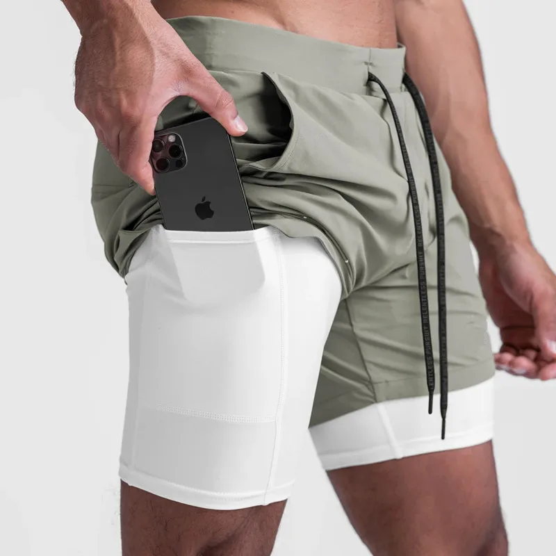 

GYMOHYEAH 2 In 1 Shorts Men Running Shorts Quick Dry Workout Jogging Fitness Short Athletic Male Running Sweatpants with Pockets