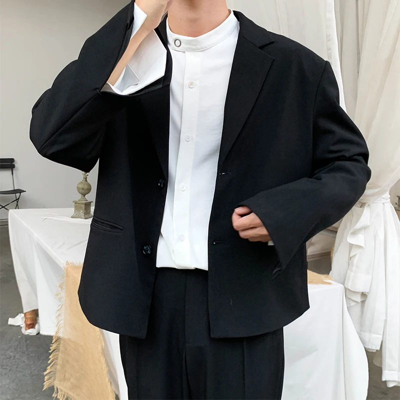 Men's Fashion Loose Outerwear Pure Color Two Single Western Clothes Suit Jacket Casual Black Business Blazers Size M-XL