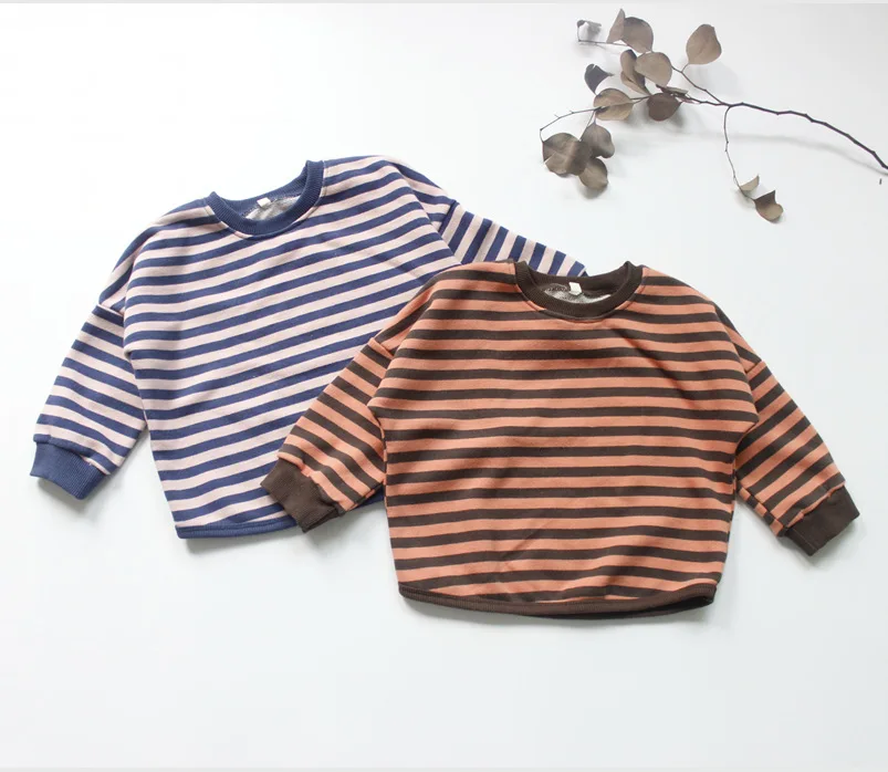 

Fall New Unisex Kids Striped Sweatshirts Korean Style Children Terry Sweatshirts Loose Pullovers Tops