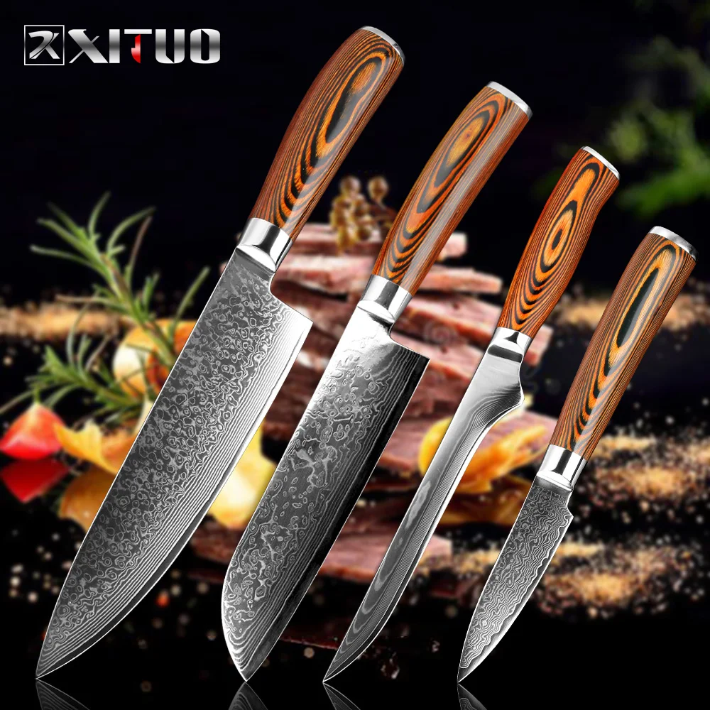 Online Cuchillo de Chef XITUO Damasco cuchillo de hueso utilitario Japón vg10 Malasia cuchillo de cocina útil Micarta mango cuchillo de cocina profesional