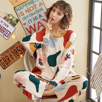 

Women's Cotton Pajamas Set Long Sleeve Sleepwear Nightwear Pj Lounge Sets pyjamas pijama pijamas pizama damska