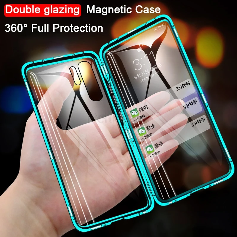 Double Sided Glass Magnetic Case For Huawei P40 P30 P20 Lite Pro Metal Magnet Case For Honor 10 Lite 8X P Smart Z Y9 2019 Cover