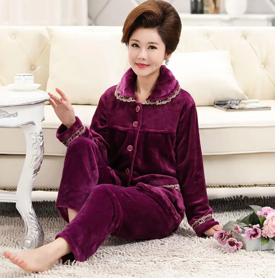 Winter Warm Women Pajamas Set Flannel Pyjamas Sets Thick Sleepwear Warm Flannel Long Sleeves Pijama Thick Homewear - Цвет: Color 7