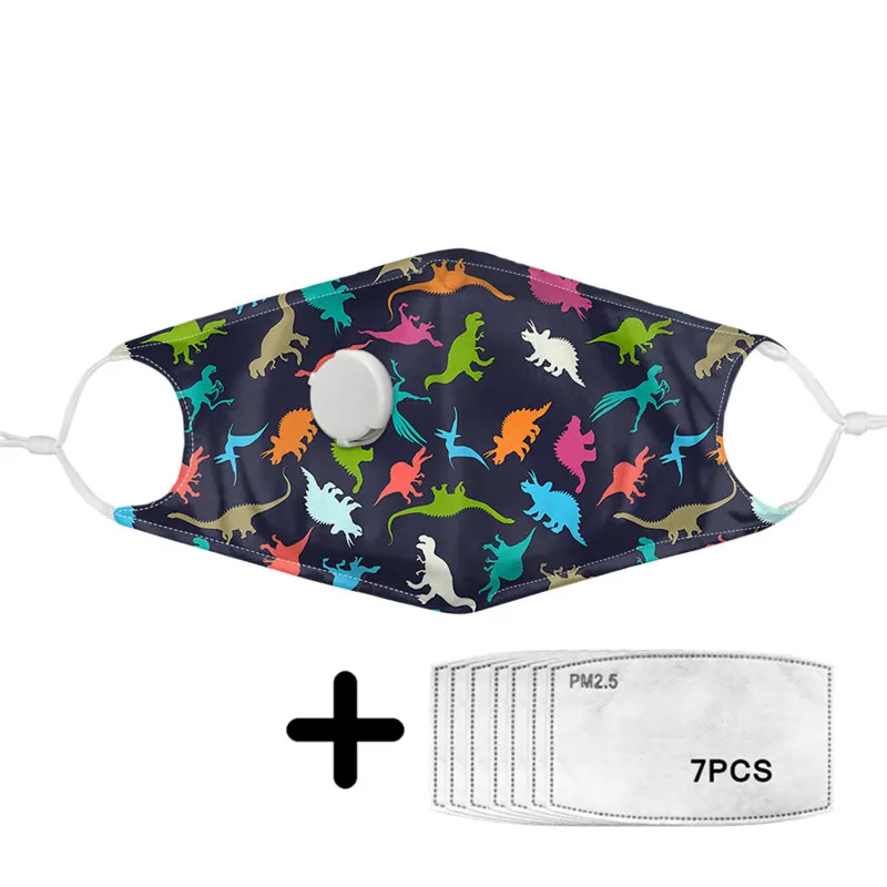 

Cartoon Dinosaur Pattern Children Mouth Mask with PM2.5 Filters for Kids Daily Dust Proof Face Masks Respirator Women Cubrebocas