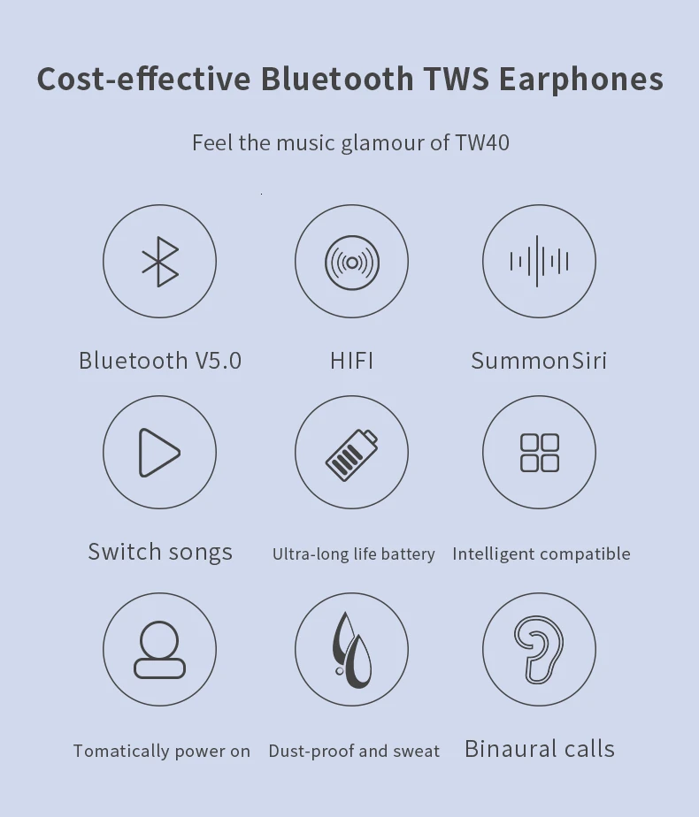 TW40 сенсорное управление беспроводные Bluetooth наушники бас 6D Hi-Fi стерео гарнитура Громкая связь вызов Спорт двойные наушники встроенный HD микрофон