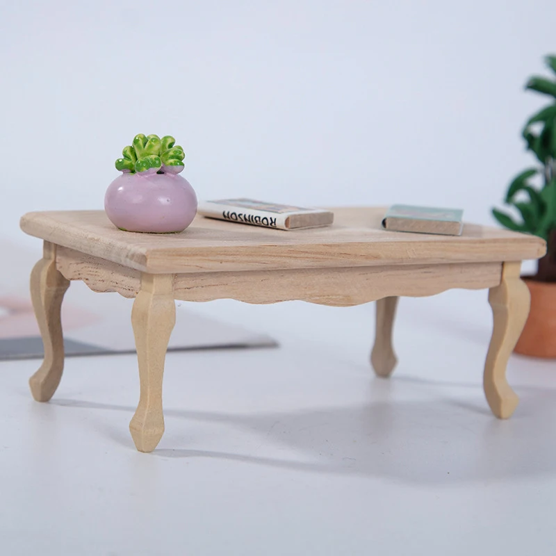 Dollhouse 1/12 scale miniature Furniture model Wooden rectangular tea table 