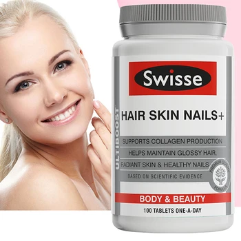 

Swisse Hair Skin Nails 100Tablets Women Health Collagen Dietary Supplement for Glossy Hair Radiant Skin Healthy Nails Strength