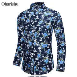 45 кг-120 кг Осенняя Модная рубашка с цветочным принтом с отложным воротником, Гавайские рубашки с длинными рукавами, мужская повседневная