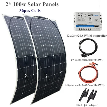 

200W 18V 100W Solar Panel Flexible Solar Panel Monocrystalline Cell Module Efficient Cable Battery RV Yacht Car Home Charger