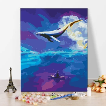 

Whale Blue Dream Paintings By Numbers DIY Pictures Oil Coloring By Numbers Set Gift Drawing By Numbers Canvas Decor New Arrivals