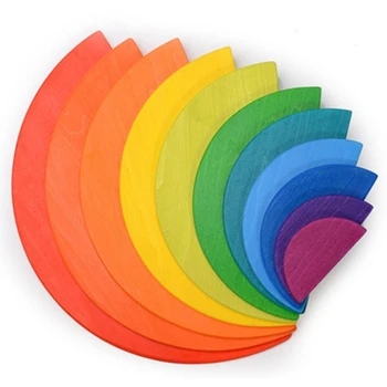 

Semicircle Rainbow Blocks Wooden Toys Building Decoration for Kids Early Learning Wooden Toy 11 Pieces