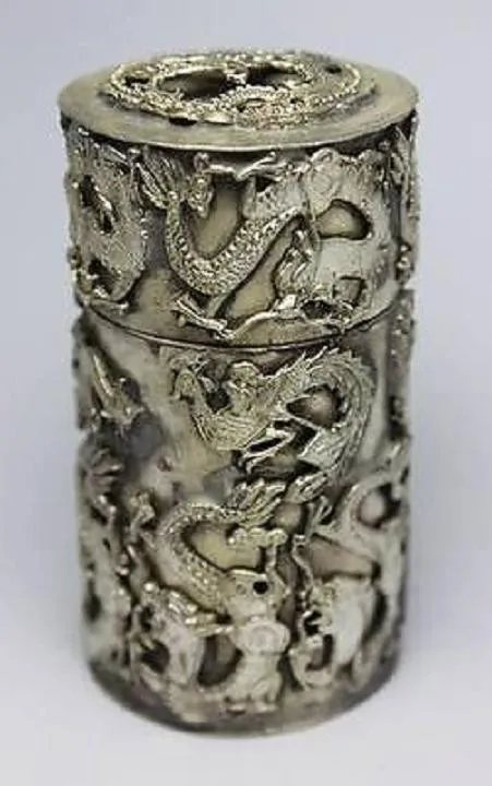 Китайский Старый Тибет-серебряный дракон зубочистка коробка