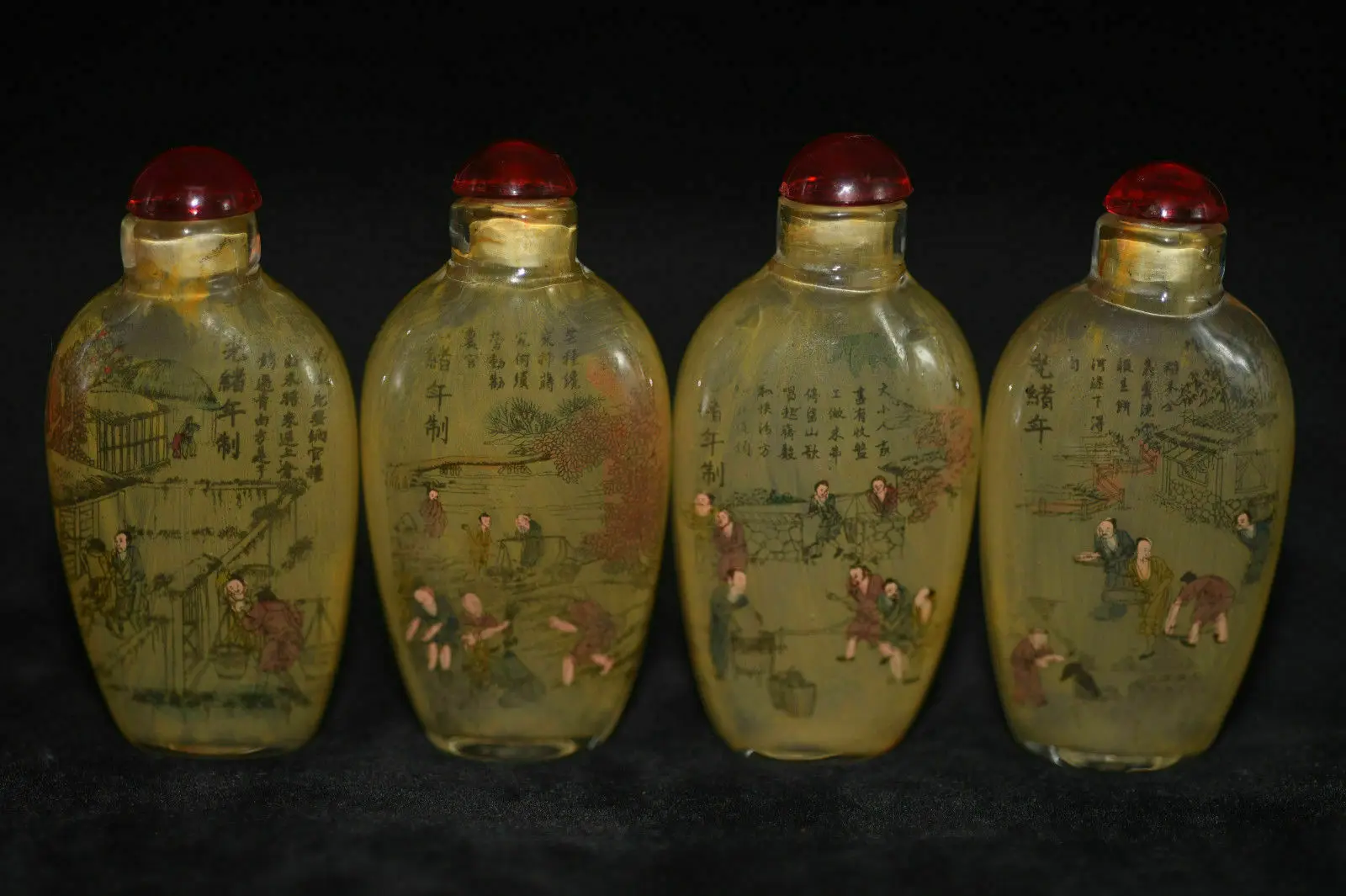 4pc Chinese folk Inside painting Guangxu Male farming glass snuff bottle 2