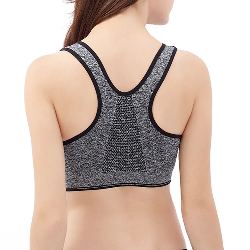 Women Zip Front Sports Bra Wireless Post Surgery Active Yoga Sport Yoga Vest Running Yoga Gym Sport Tops#30