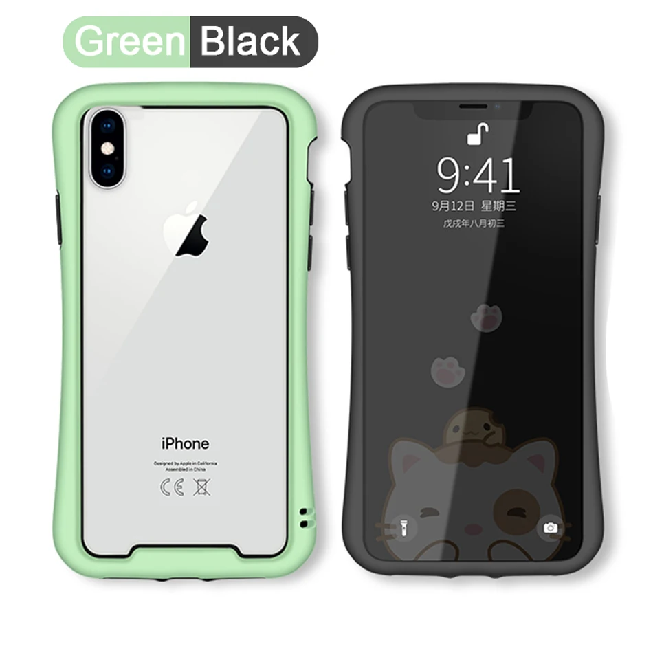 Мягкий бампер для iPhone XS Max чехол ТПУ Силиконовый противоударный чехол для iPhone 11 Pro Max бампер для iPhone XR X Чехол - Цвет: Green and Black