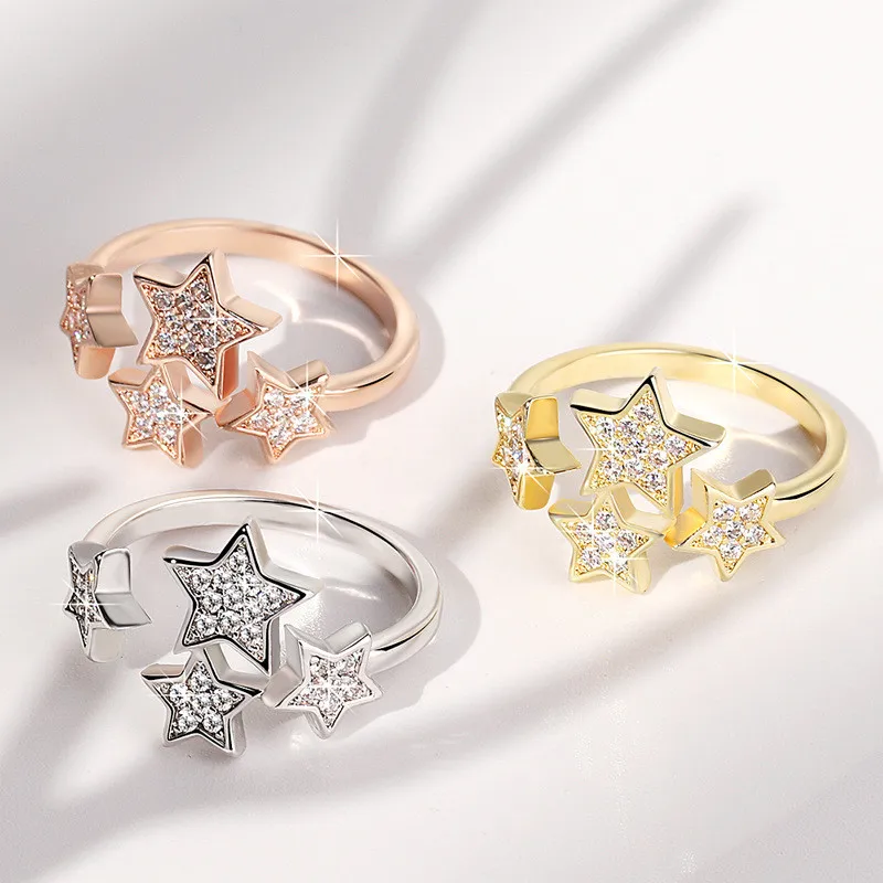 Women Finger Rings Star Opening Zirconia Wedding Party Accessories