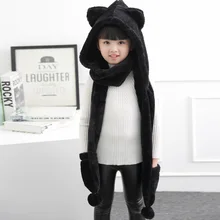 Детский комплект унисекс с капюшоном, 3 предмета, Рождественский шарф с оленями, шапка и наборы с перчатками для девочек и мальчиков, фланелевые зимние теплые шарфы и шаль с рисунком