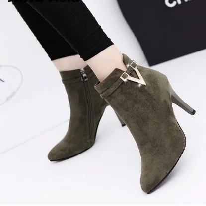 Botines de piel sintética con cremallera para mujer, botas de tacón alto  fino de aguja, estilo Sexy, para primavera y otoño|Botas hasta la rodilla|  - AliExpress