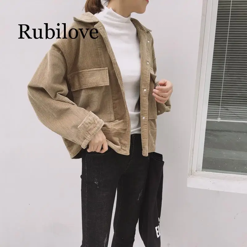 

Rubilove New Harajuku Corduroy Jackets Women Winter Autumn Coats Plus Size Overcoats Female Big Tops Cute Jackets Solid Color Cl